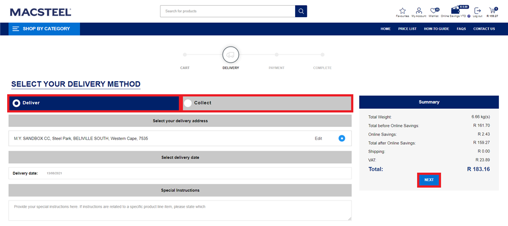 Cart - Step 2 - Delivery